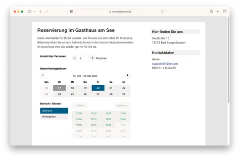 Einfach online reservieren mit Central Planner.